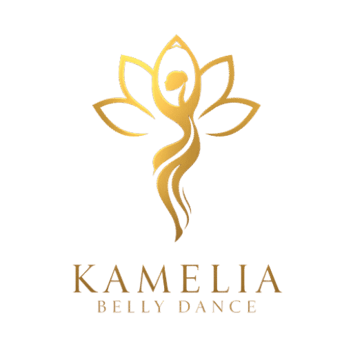 Логотип Kamelia Bellydance — золота емблема танцівниці